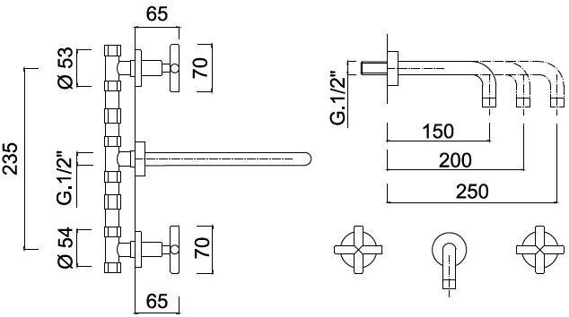 Rubinetteria Giulini Смеситель для умывальника настенный на 3 отверстия G3 F7623 - Вид №1