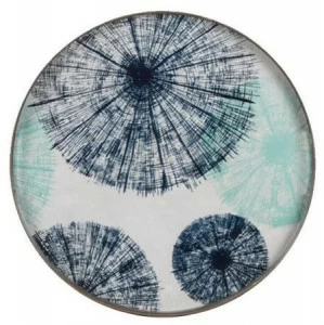 Ethnicraft Круглый поднос из дерева и стекла Ocean blue 20340