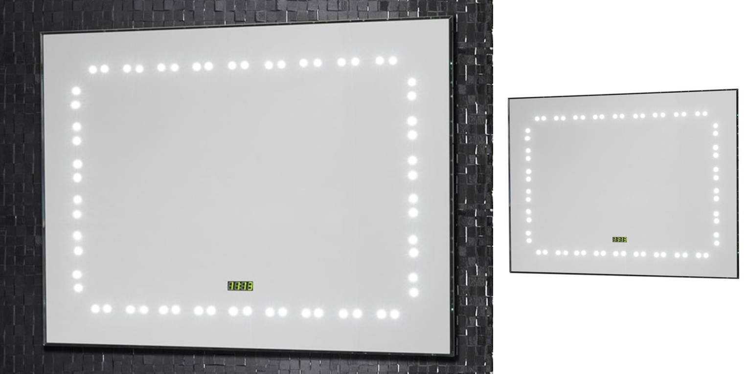 Зеркало 80*60, с внутр LED подсветкой, часы+ IR sensor Aquanet  LED 07C 80 180763 - Вид №1
