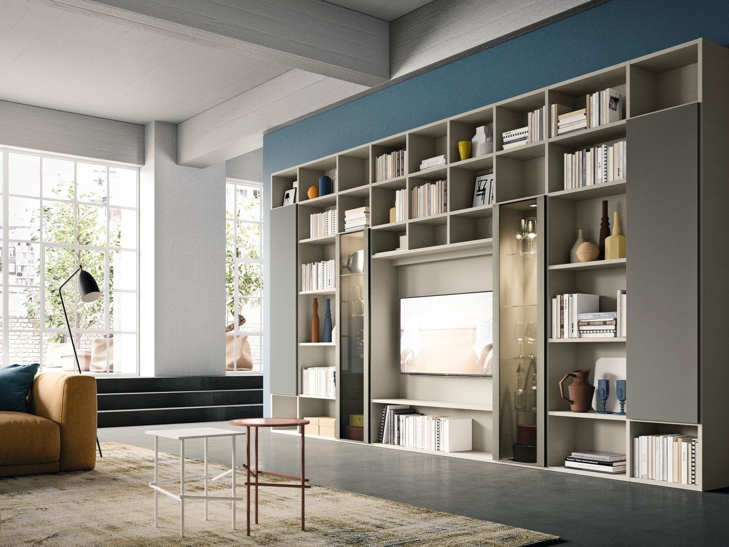 Деревянный настенный книжный шкаф с освещением с подставкой для телевизора Composit Day System ARCH-00033471