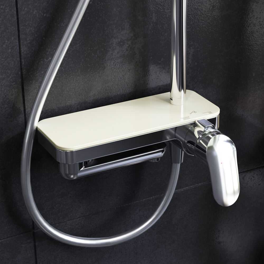 F0780700 душ.система: см-ль-полка д/ванны/душа душ.штанга 1030-1460мм верхний душ 220 мм ру AM.PM Like - Вид №4