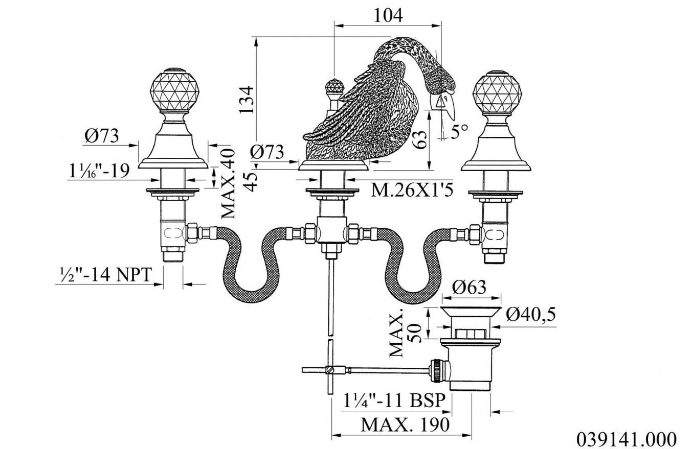 Bronces Mestre Смеситель для мойки на 3 отверстия с кристаллами swarovski® Antartica swan sun-id-1378916 - Вид №1