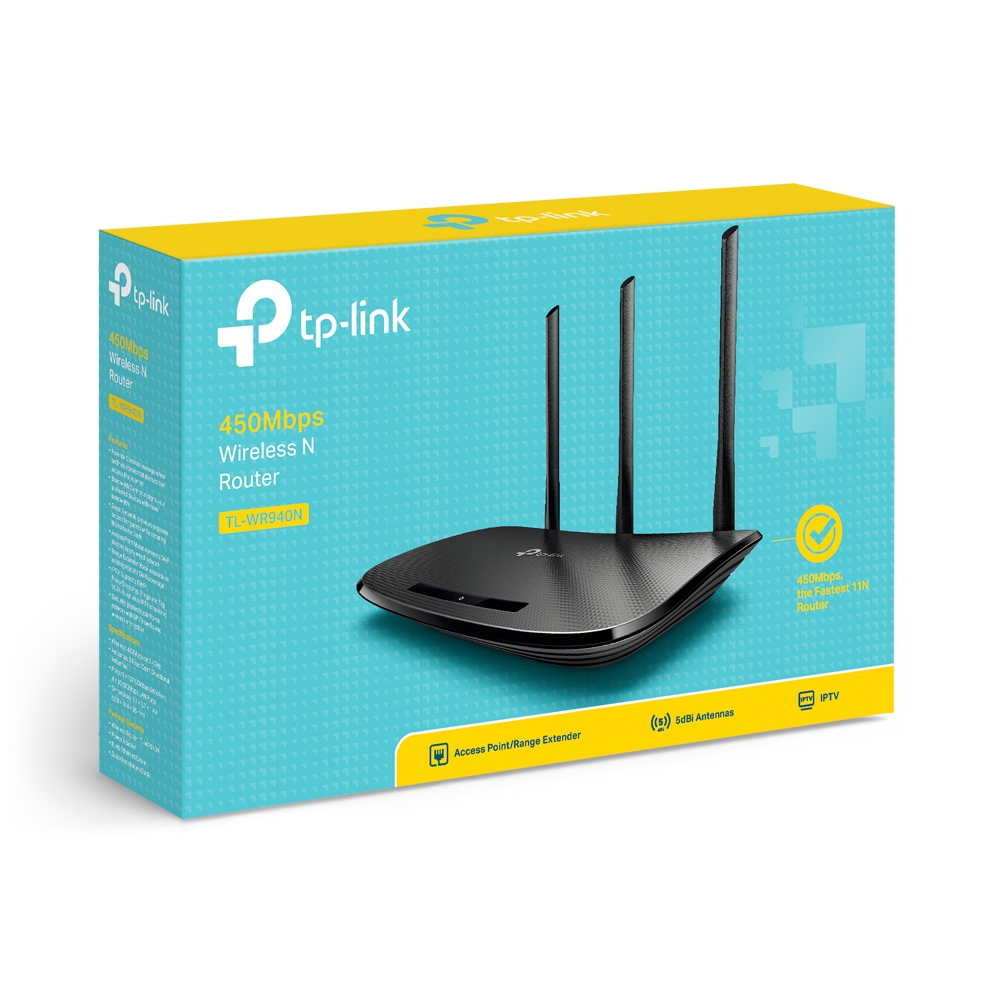 TL-WR940N 450M 450mbps wireless n router, qca (atheros), 3t3r, 2.4ghz, 802.11b/g/n, 1 10/100mbps wan + 4 10/100mbps lan ports, with 3 fixed antennas TP-Link Santreyd  - Вид №2