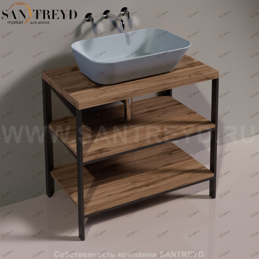 Консоль металлическая на 4 ногах с деревянными полками для раковины WAVE натуральный дуб Simas WAM1ROVERE