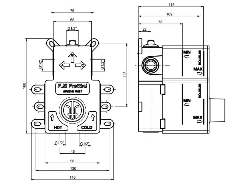 Встраиваемый корпус термостатического смесителя Rubinetterie Frattini 98712 ARCH-00008192 - Вид №2