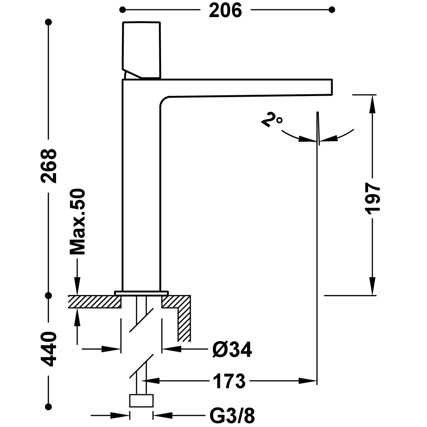 ПРОЕКТ-Смеситель для раковины TRES High с одной ручкой -21120302KMB TRES Project - Вид №1