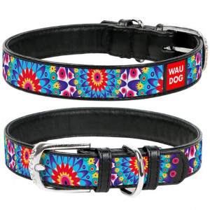 ПР0048408 Ошейник для собак Waudog с рисунком Цветы, ширина 12мм, длина 21-29см черный COLLAR