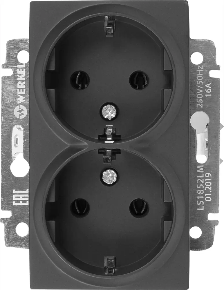 WERKEL Двойная розетка с заземлением для мощной техники, черная 82125399