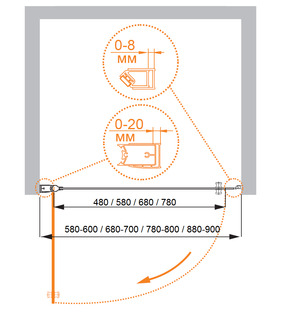 Душевая дверь в нишу CEZARES ELENA-W-B-1-60-C-Cr - Вид №4