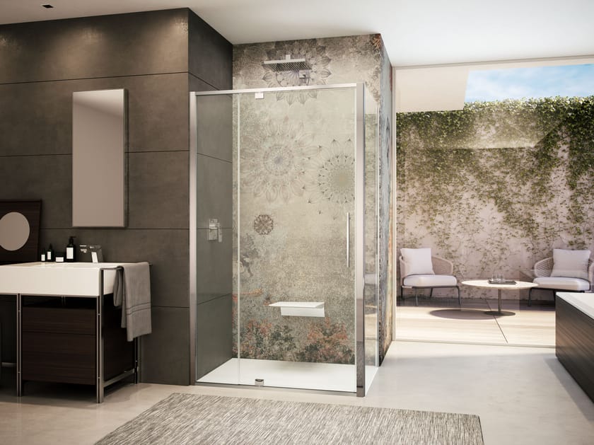 Стеклянная угловая душевая кабина с распашной дверью Provex Industrie Toga ARCH-00084662