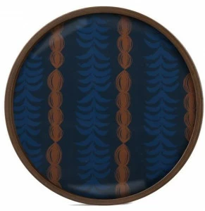 Ethnicraft Круглый поднос из дерева и стекла Linear flow 20926