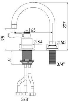 rvb Смеситель для умывальника, однорычажный, на 2 отверстия 1935 limoges 4535.--.46 - Вид №2