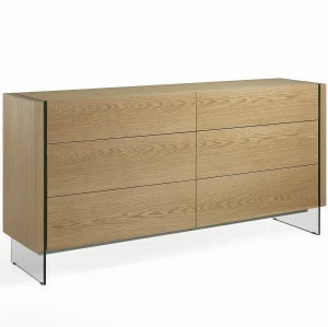 Комод деревянный с 6 ящиками и стеклянными ножками орех CP1712-C-OAK от Angel Cerda ANGEL CERDA ДИЗАЙНЕРСКИЕ 241870 Бежевый;орех