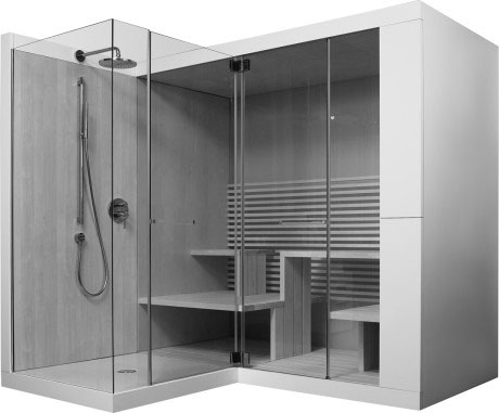 750313002011001 Сауна Inipi Ama, пристенный и угловой вариант Inipi #7503 2350 x 2205 x 2220 мм
Исполнение: американский орех (нат.шпон) Белый глянцевый декор Duravit  - Вид №1