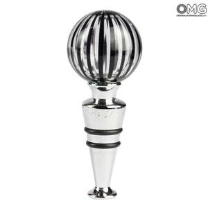 2423 ORIGINALMURANOGLASS Бутылочная пробка из муранского стекла в чёрную полоску + коробка  см