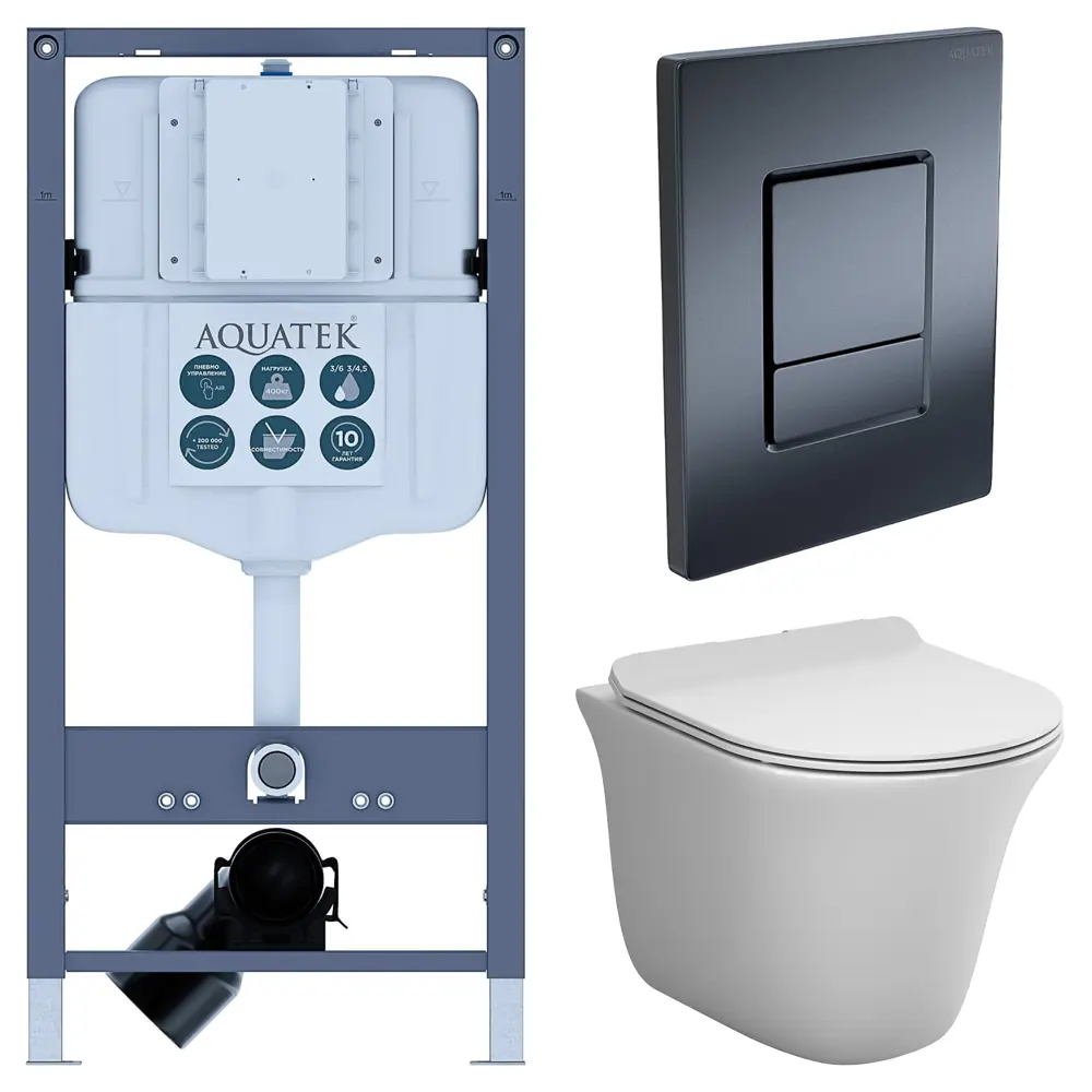Комплект инсталляции Aquatek Pneumo N 49 с безободковым унитазом AM.PM Force клавиша Aquatek Pnn-0000004 чёрная Pneumo N49 STLM-2004553