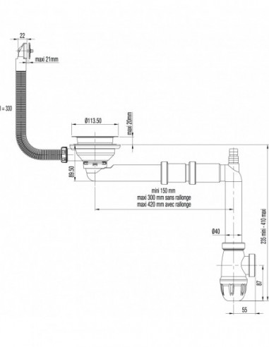 396500 000 00  Комплект Elipso для мойки 1 чаша Д. 90 мм, регулируемая, в комплект входит переливной комплект, двухкомпонентный Valentin Хром  - Вид №2