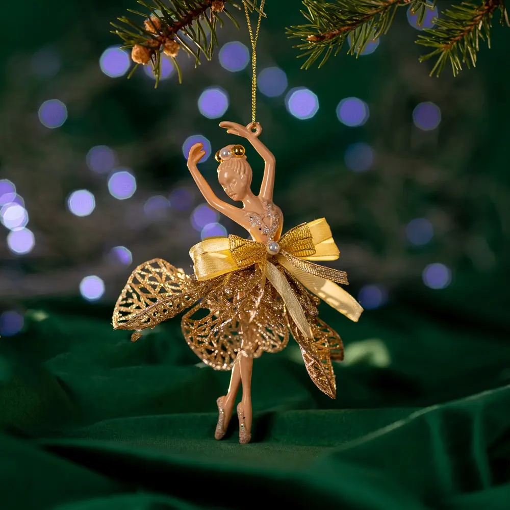 88458709 Новогоднее украшение Балерина 15x13 см цвет золото STLM-0953891