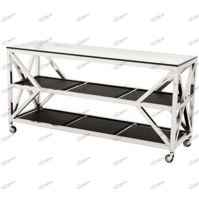 Консоль на колесиках металлическая серебро с черными полками Prado от Eichholtz EICHHOLTZ EICHHOLTZ 060990 Хром;черный 