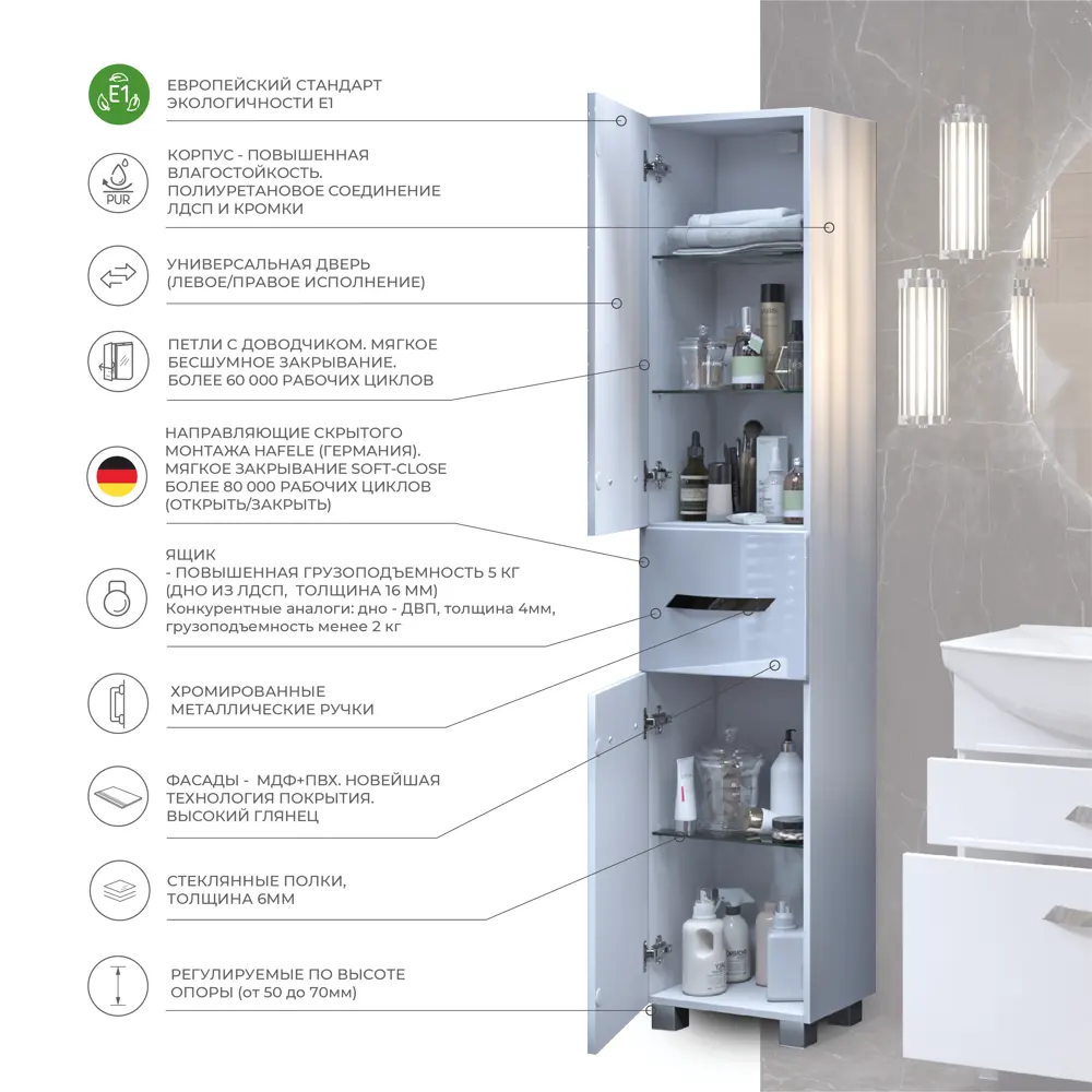Пенал для ванной Vigo Moss 189.5x40 см цвет белый STLM-2170452 - Вид №3