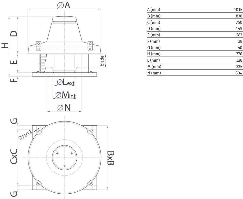 Vortice Центробежный крышный вентилятор для удаления горячего дыма Torrette tr-ed 15080 - Вид №1