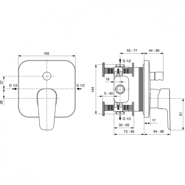 A6115AA Встраиваемый смеситель для ванны/душа Ideal Standard CERAPLAN III  - Вид №3