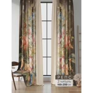91711125 Комплект штор на шторной ленте Comfy Way Ранавер 150x250 см цвет бежевый STLM-1066582
