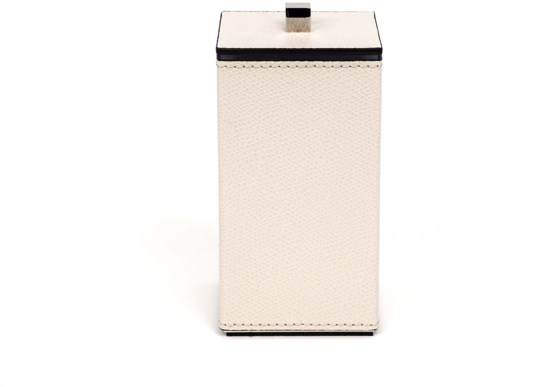 Квадратный держатель для ватных дисков Poseidon - 6X6XH12см / металлическая отделка_хром / плетеная кожа_темно-серый