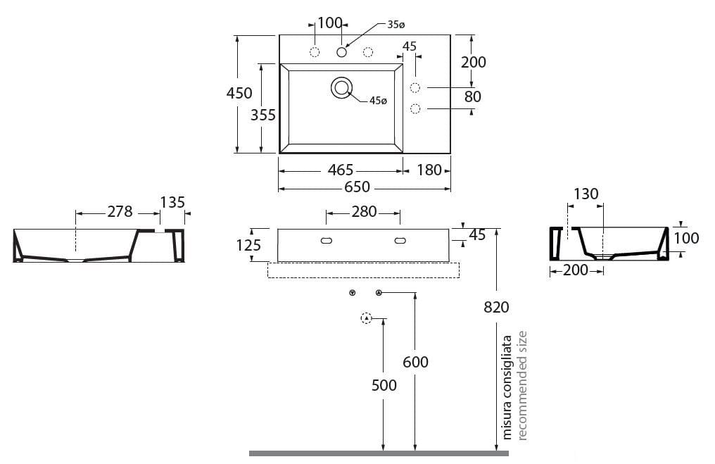 Керамическая столешница/подвесная раковина Azzurra Ceramica Elegance ARCH-00014448 - Вид №5