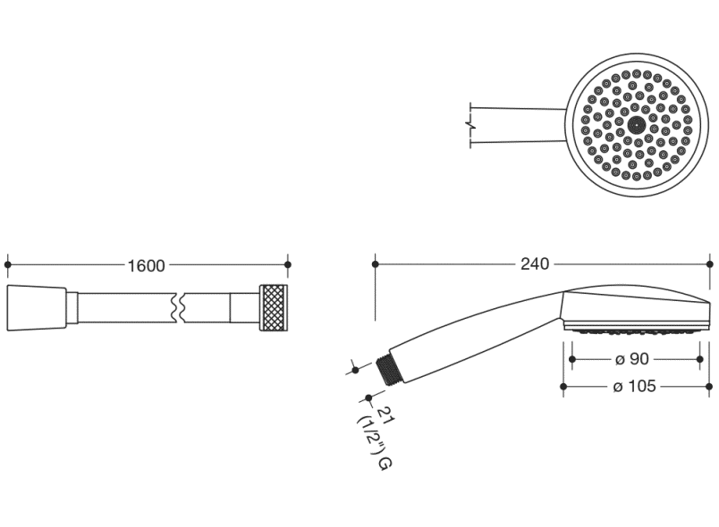 950.33.E071 Комплект ручного душа и шланга для душа HEWI Universalprodukte  - Вид №1