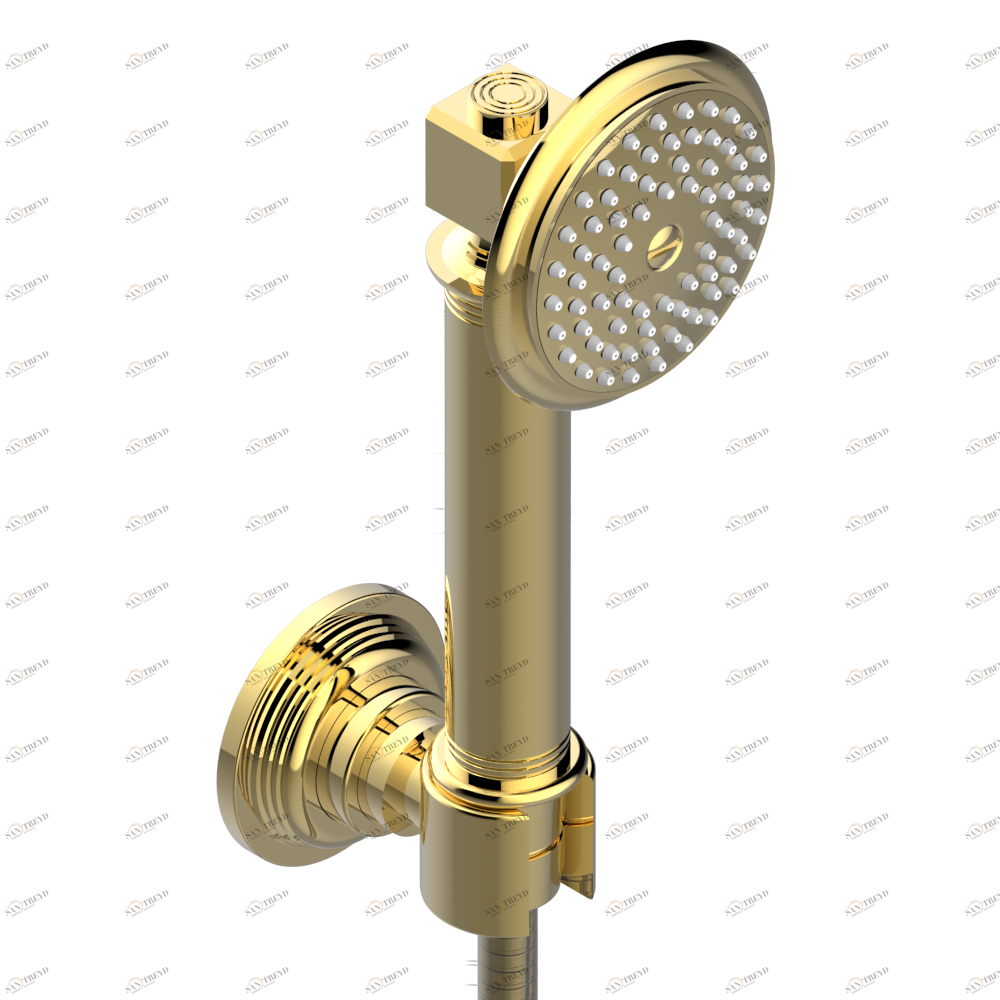 U9H-52A Душ ручной стильный встраиваемый в стену, шланг и стационарный кронштейн Thg-paris West coast с ручками-рукоятками с белым ониксом Покрытие PVD золотистый цвет U9H 52A CAT.F