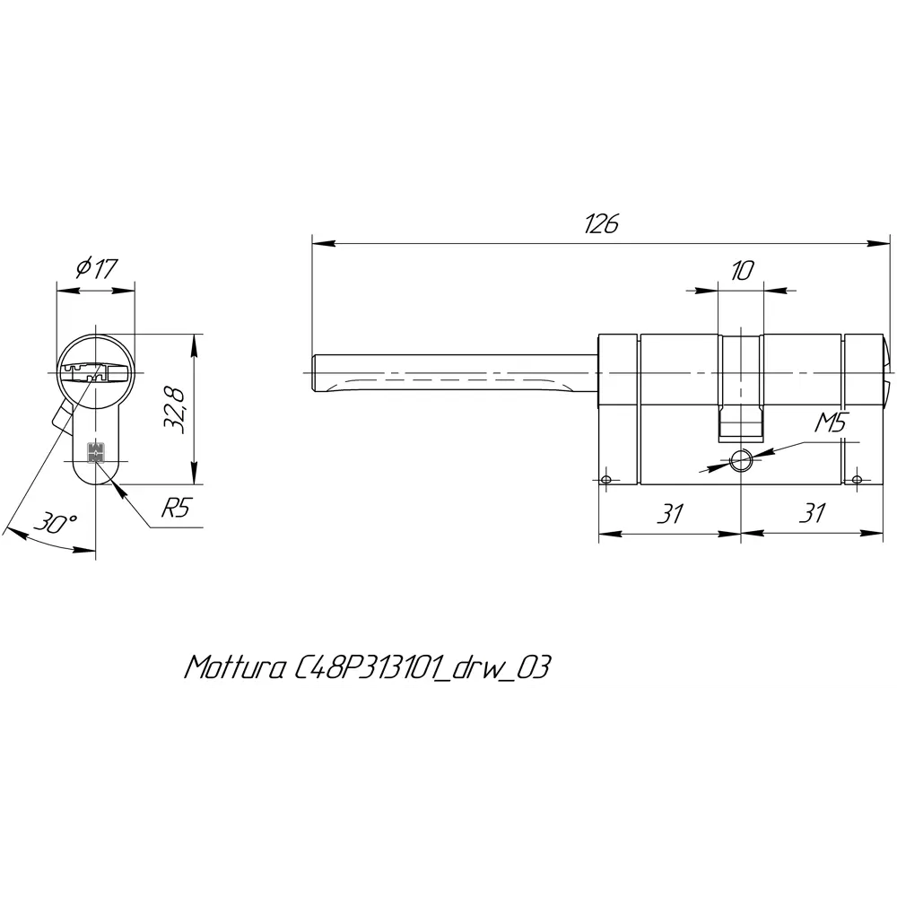 Цилиндр Mottura Champions 48 C48P513101C5, 46x10x26 мм, ключ/шток, цвет матовый никель, без вертушки 82393159 STLM-2063370 - Вид №4