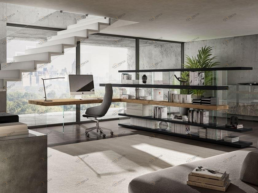 Lago Прямоугольный стол из дерева и стекла с полками Air sun-id-1345618