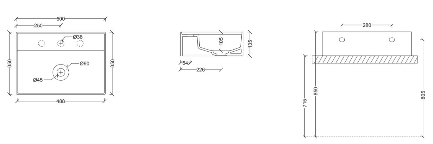 Керамическая прямоугольная подвесная раковина Alice Ceramica HIDE ARCH-00151886 - Вид №21