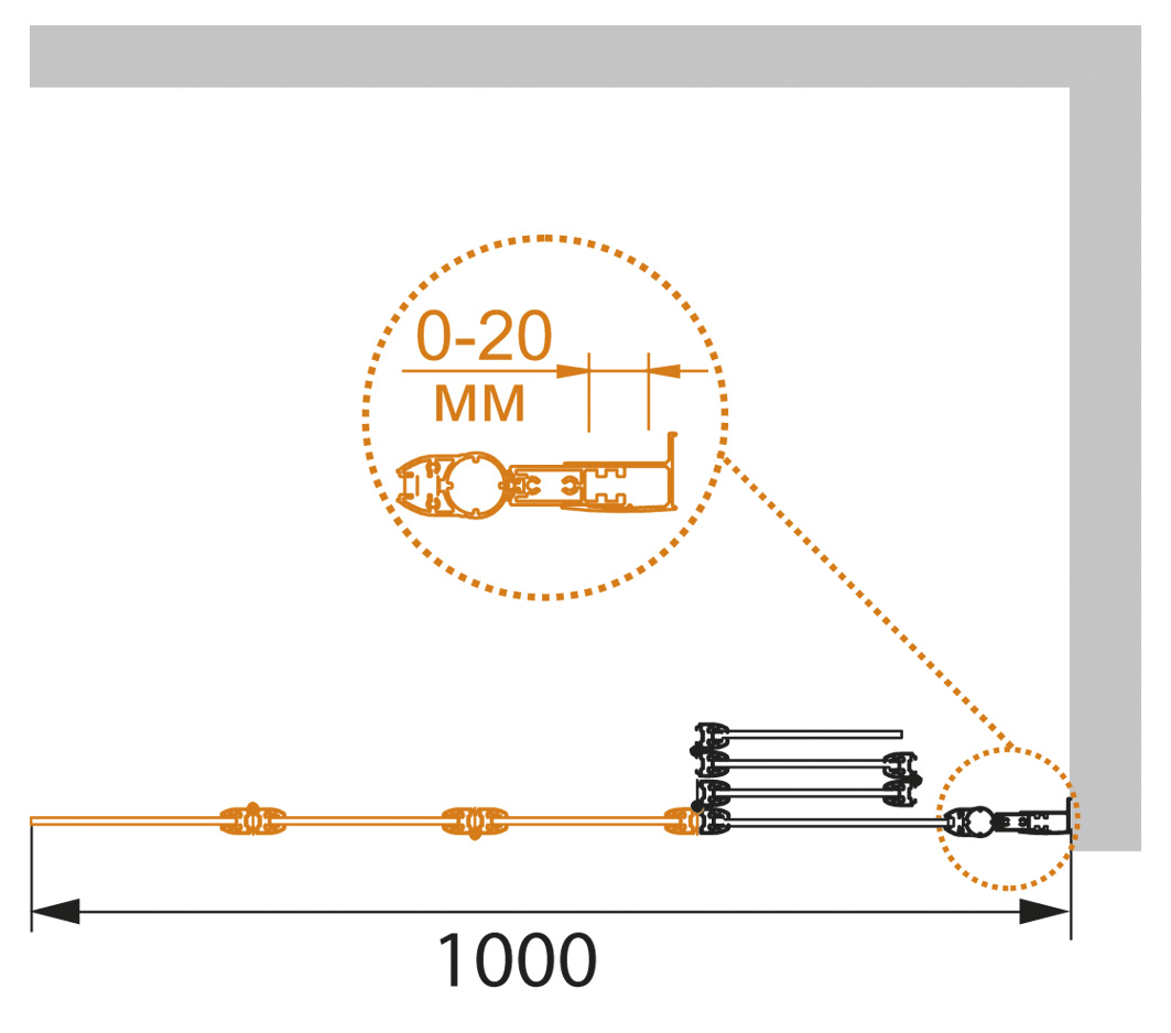 PRATICO-V-4-100/140-C-Cr Душевое ограждения на борт вынны Cezares Китай - Вид №2