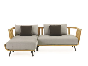 Секционный садовый диван из тикового дерева и акриловой ткани