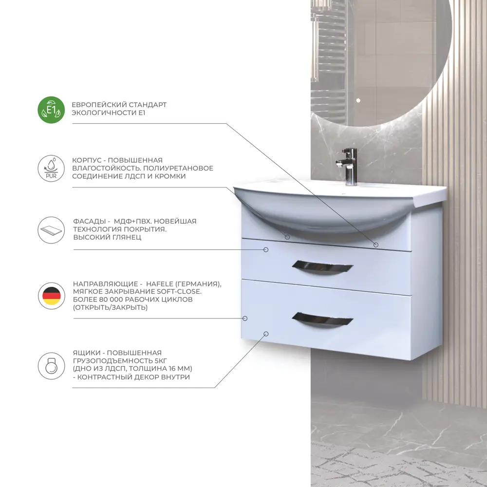 Тумба под раковину Vigo Moss подвесная 65 см, цвет белый STLM-2125273 - Вид №3