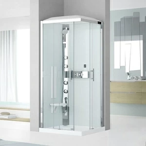 Душевая кабина 90x90 GLAX 3 A90 HYDROMASSAGE Novellini GLAX 3 с низким душевым поддоном, серебристым профилем и крышей с парогенератором