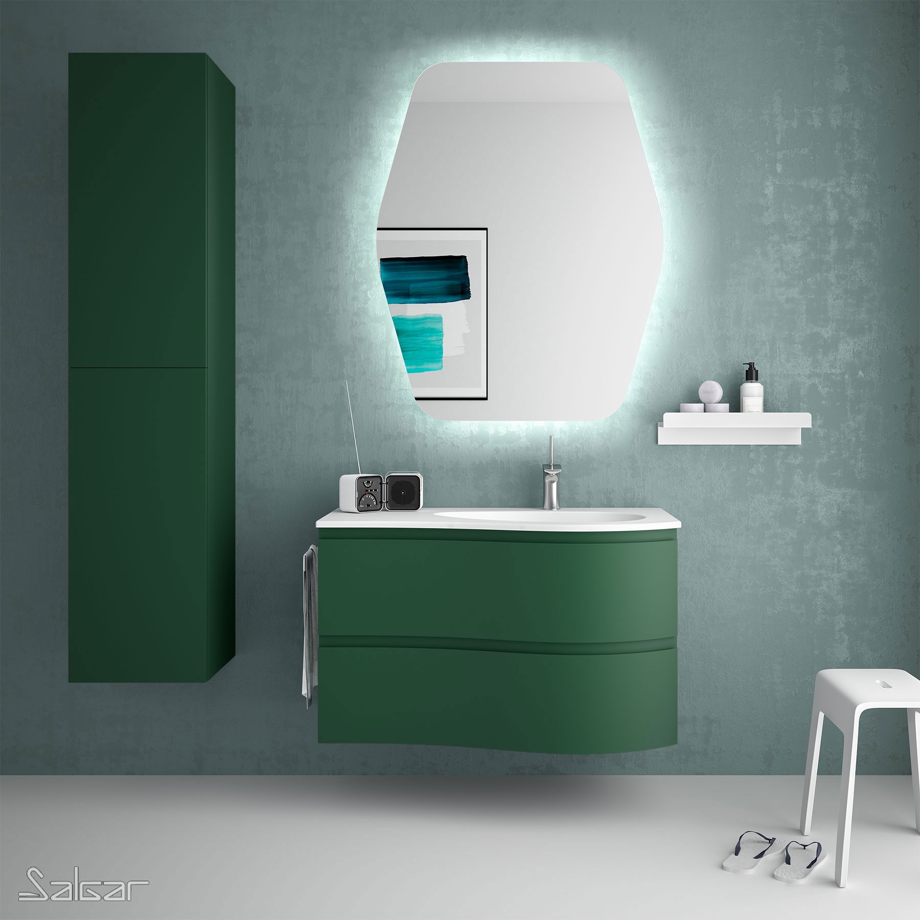 83863 SALGAR Подвесной умывальник MAM 900 ROYAL GREEN слева 2 металлических ящика с функцией soft close 897 x 540 x 505 мм Королевский зеленый 