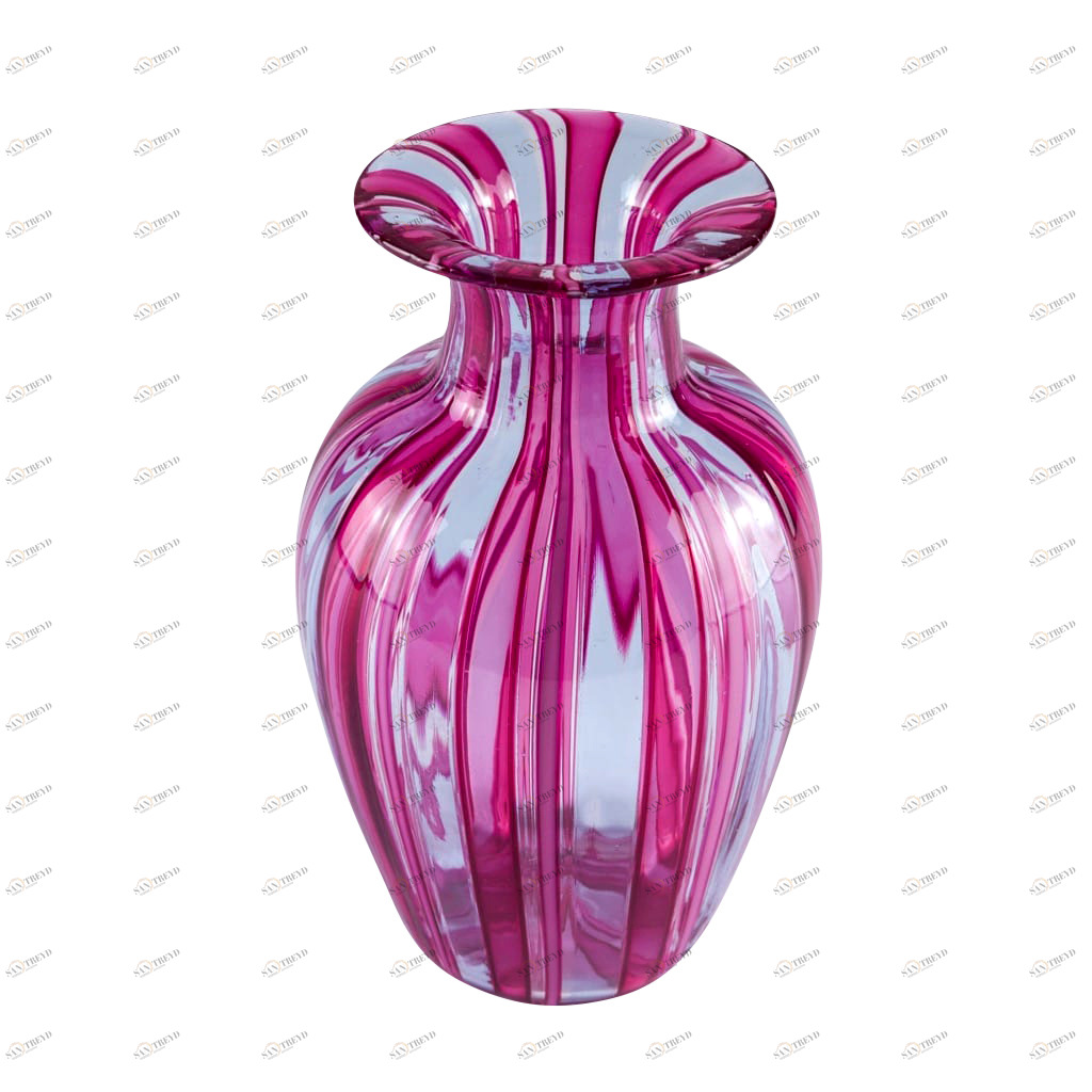 2451 ORIGINALMURANOGLASS Ваза в розовую полоску из дутого муранского стекла - Original Murano Glass OMG 11 см 