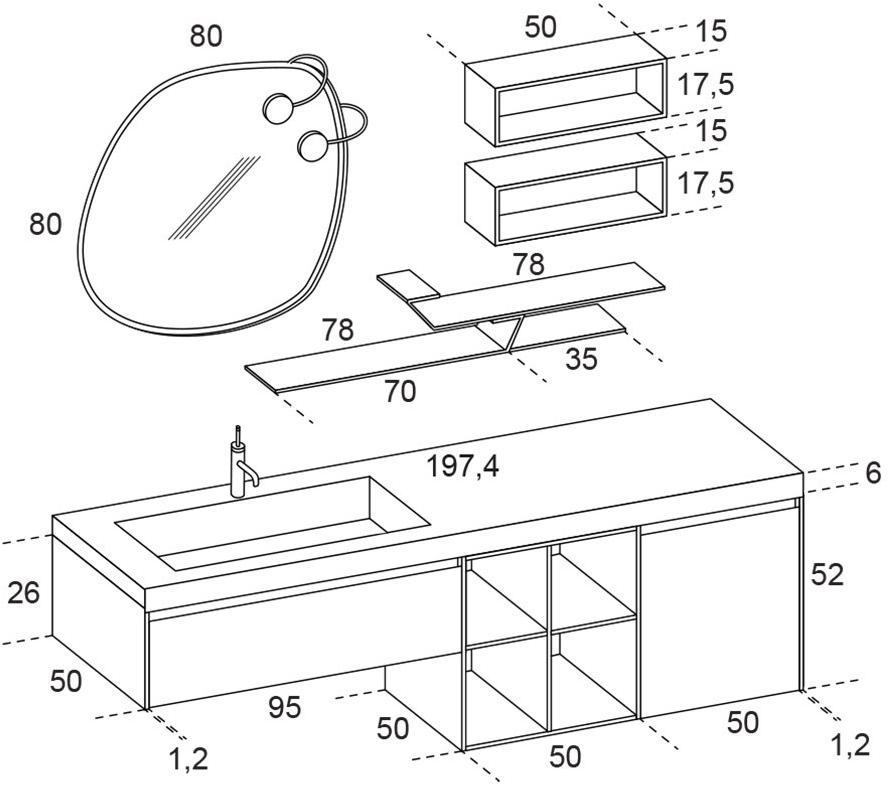 RAB Arredobagno Подвесной туалетный столик с зеркалом 3.0 sun-id-1363166 - Вид №3