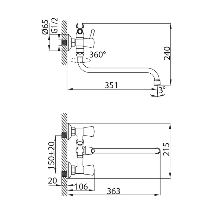 BE270BW6K+W21 MI Milardo Bering Смеситель для ванны с длинным изливом Bering Россия - Вид №10