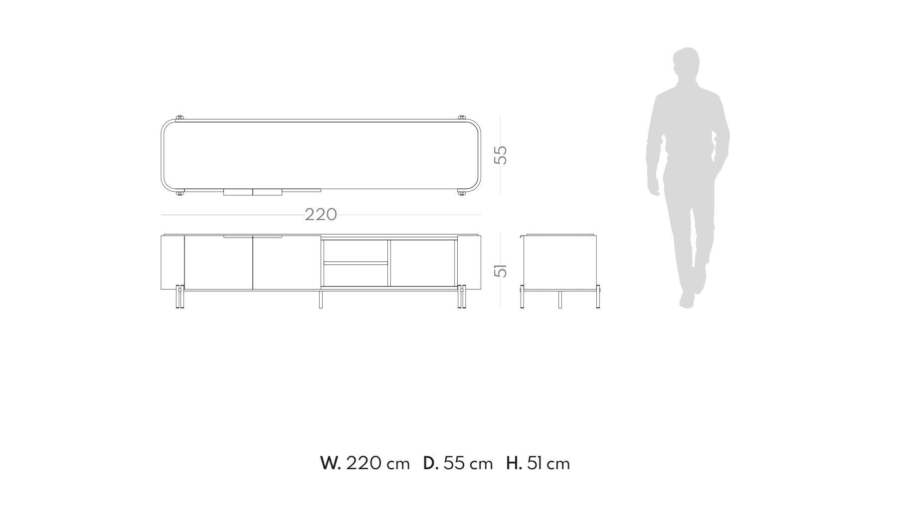 Низкий деревянный шкаф для телевизора с распашными дверцами PRADDY Natur ARCH-00134361 - Вид №3