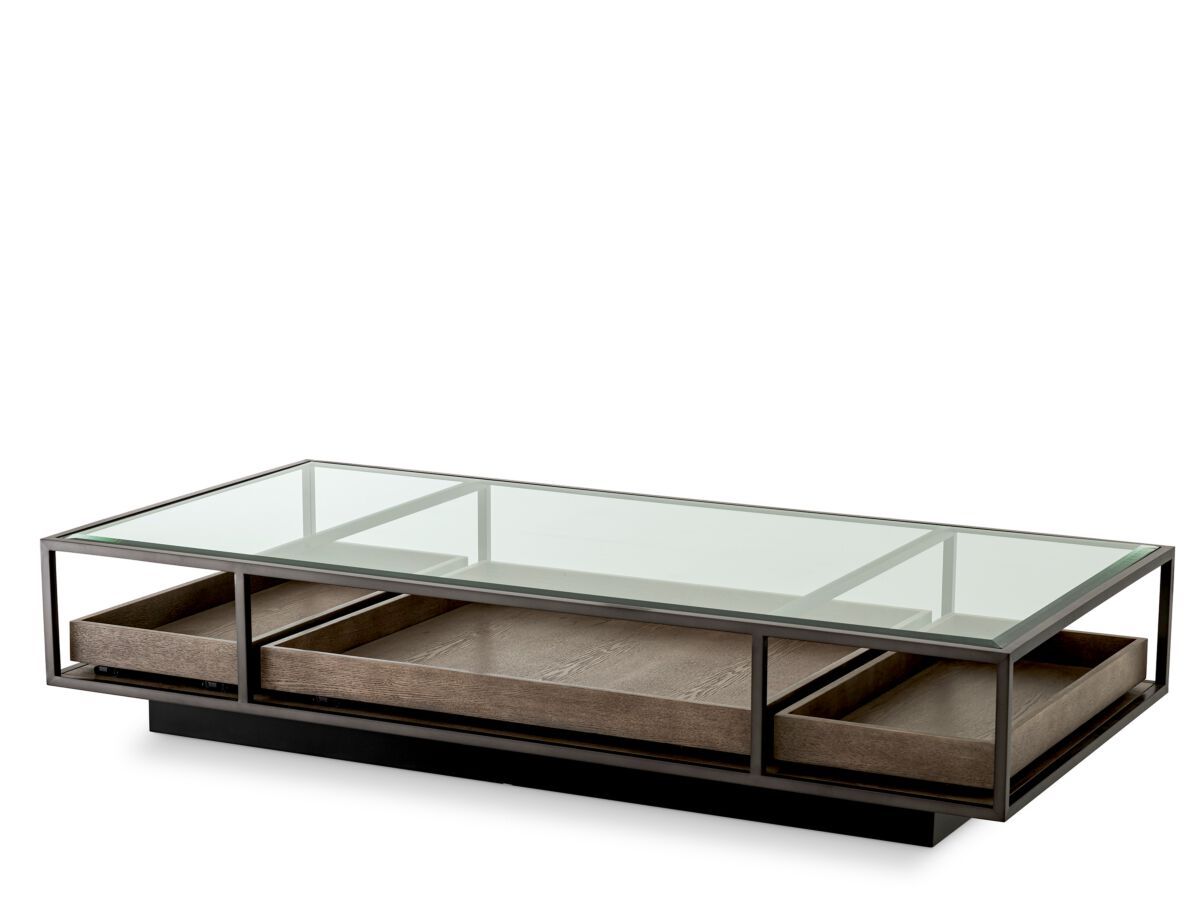 Низкий прямоугольный журнальный столик из латуни и стекла Eichholtz Roxton ARCH-00079318