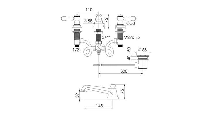 Смеситель для раковины с 3 отверстиями rvb 1935 Лимож ARCH-00015762