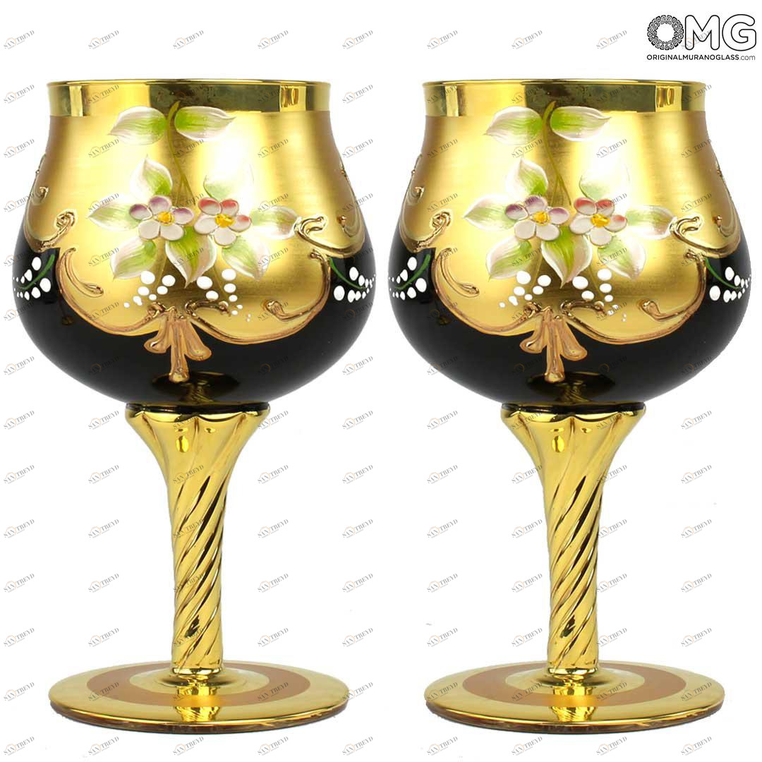 3934 ORIGINALMURANOGLASS Набор из 2 бокалов - я&ты - Trefuochi - тёмно-бордовые - муранское стекло OMG 8 см 