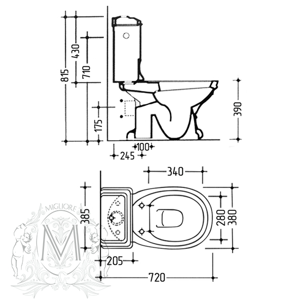 ML.GNT-25.801.BI/ML.GNT-25.808.BI/ML.MEC-29.108.BR Компакт унитаз с бачком Белый Migliore  Италия  - Вид №4