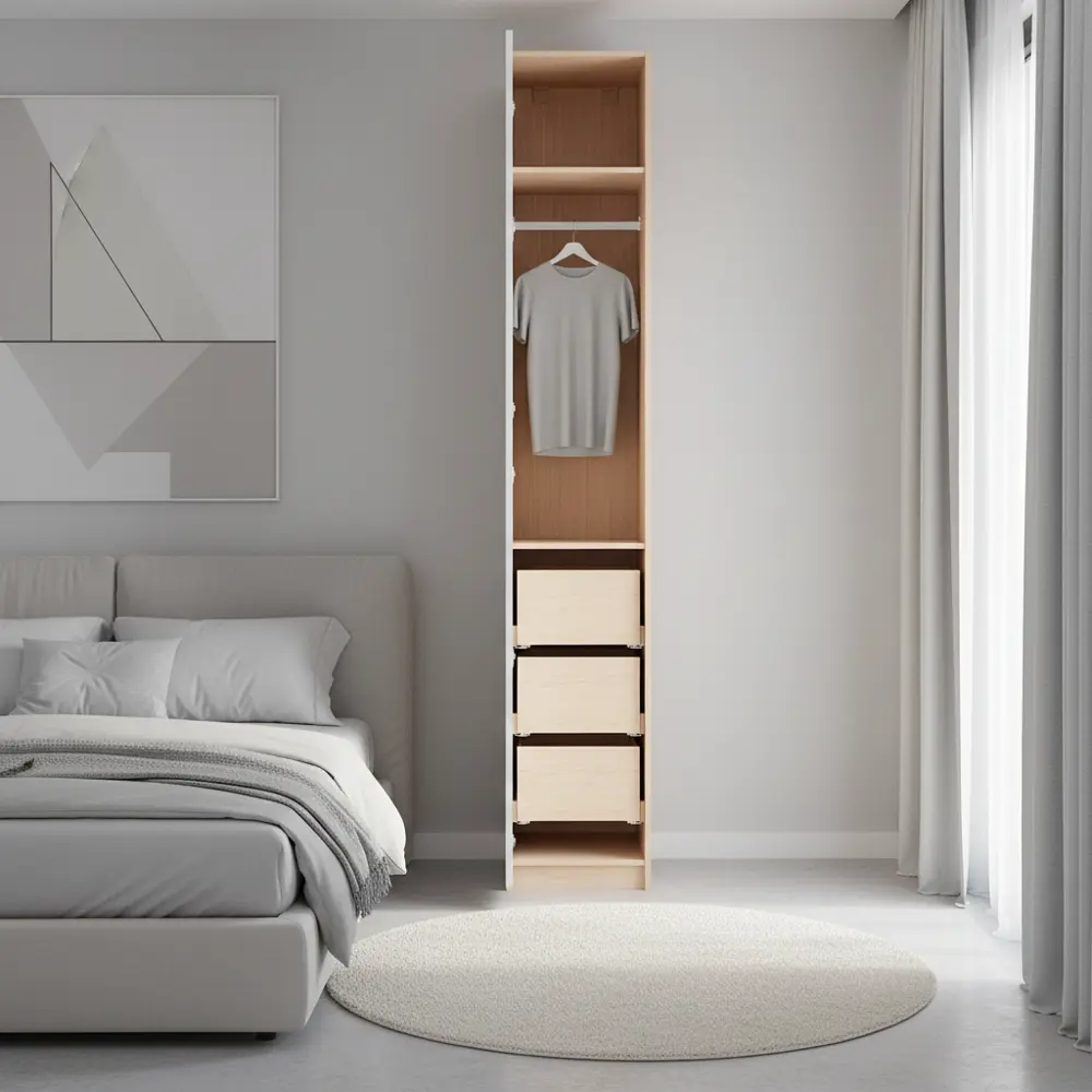 Шкаф распашной Реймс белый с  2 полками, штангой и 3 ящиками 40х232,2х54,5 ЛДСП каркас дуб комано Santreyd Лион STLM-2008985 - Вид №1