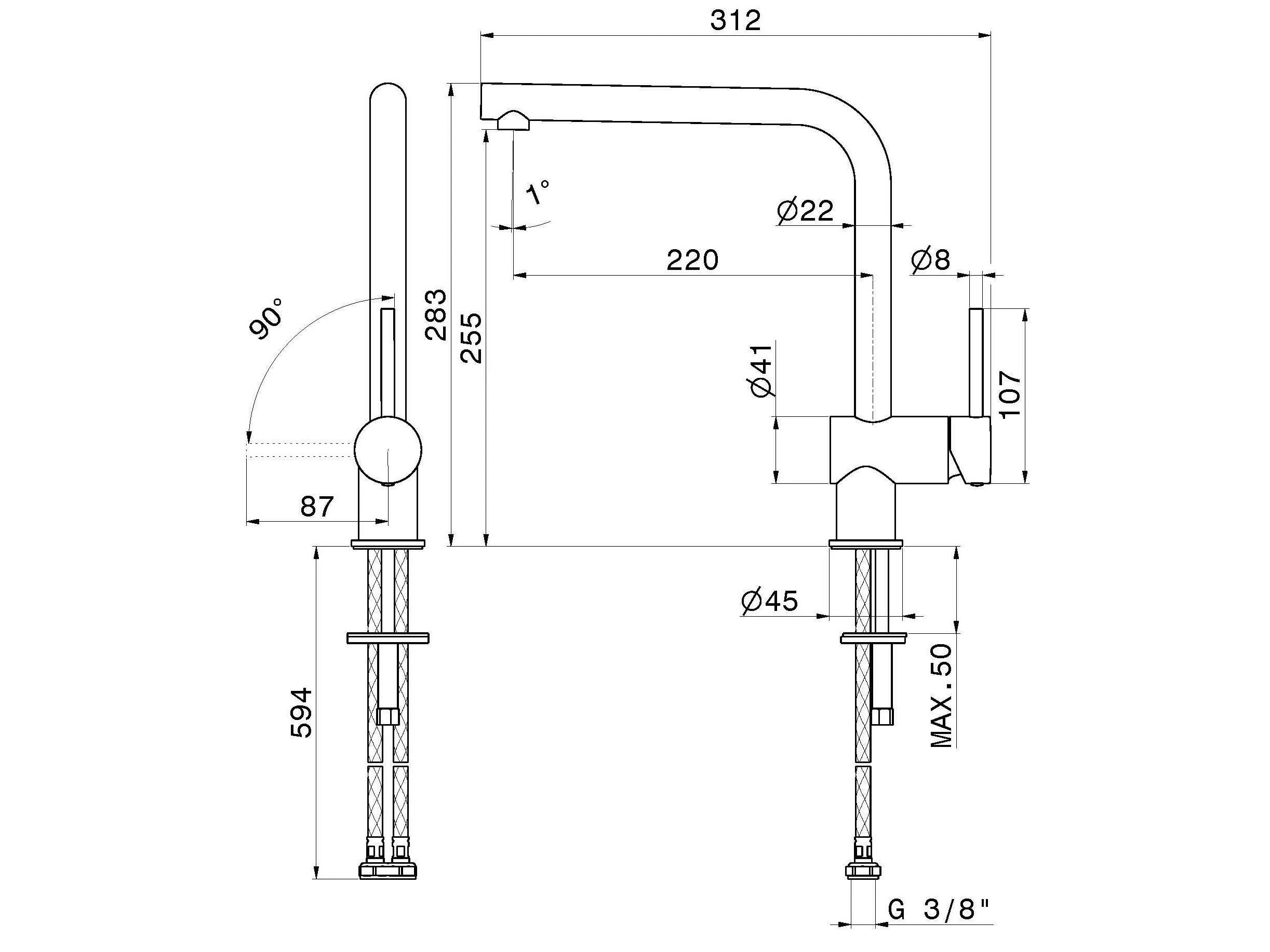 Смеситель для кухни с одним отверстием и поворотным изливом Newform XT KITCHEN ARCH-00092181 - Вид №1