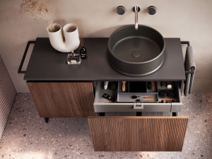 Деревянный напольный секционный умывальник с ящиками